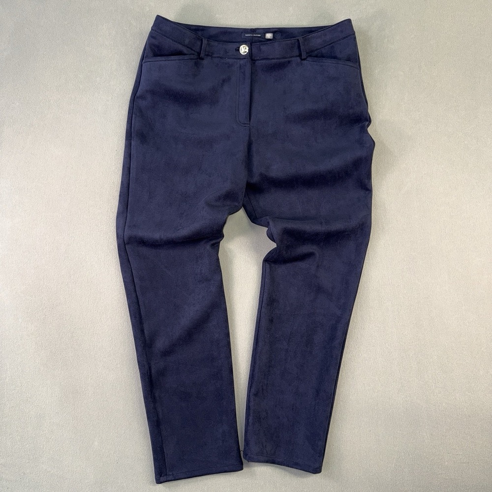 Women's Tommy Hilfiger Soft Polyester Button Zip Pants Navy Blue Size 14